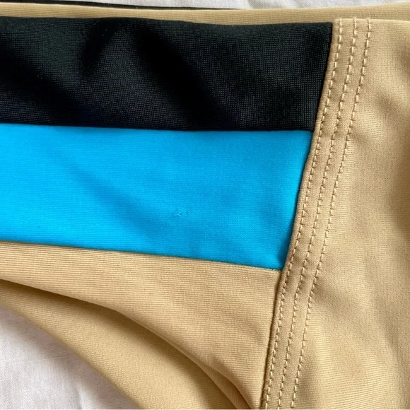 Black blue beige sprinted striped bikini swim set strapless bandeau, low rise S - Picture 7 of 10